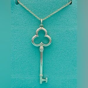 Tiffany & Co. Silver Trefoil Key Pendant Necklace with 16” chain